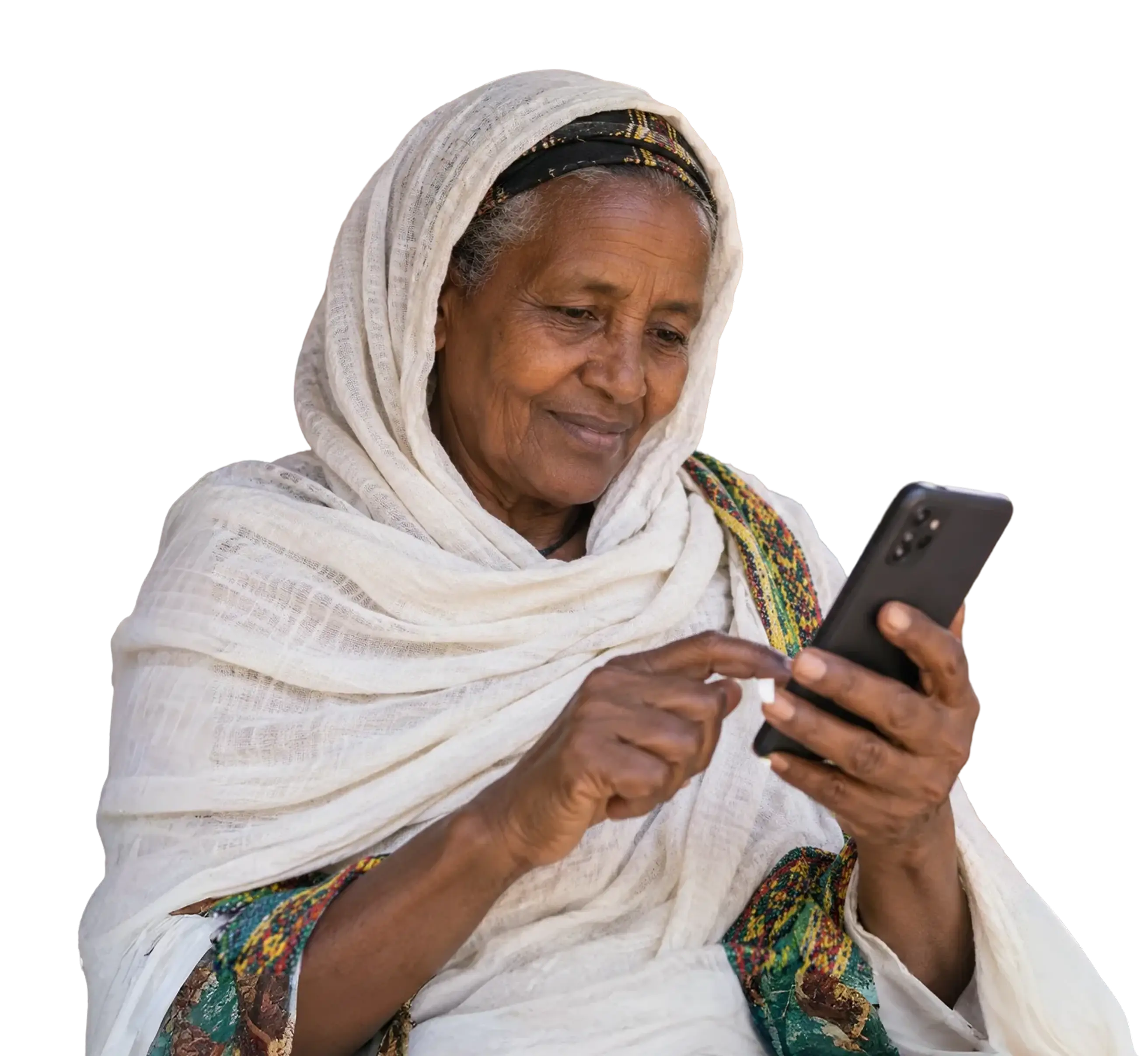 Elderly Ethiopian Woman connecting through technology